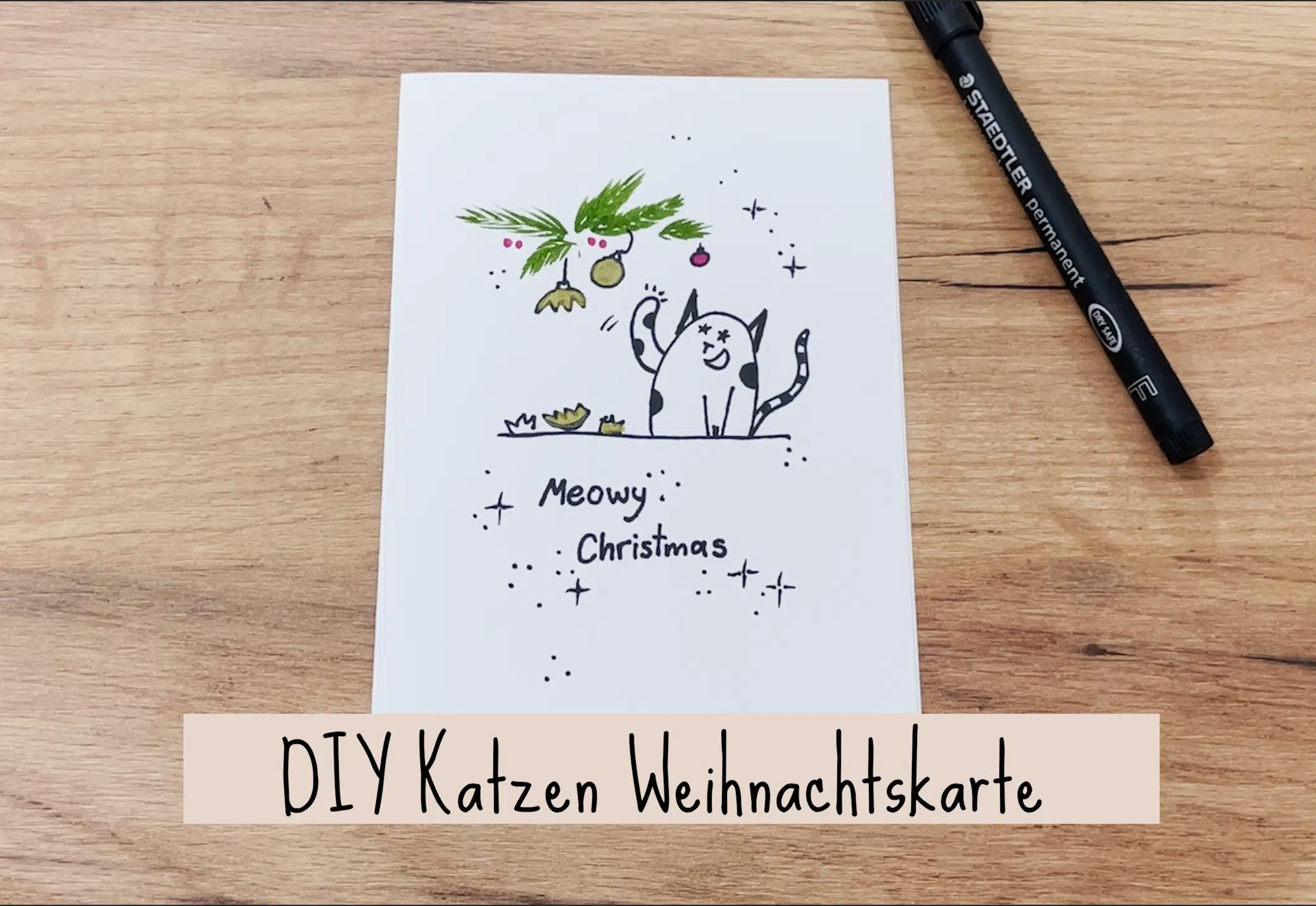 DIY Weihnachtskarte mit Katzenmotiv